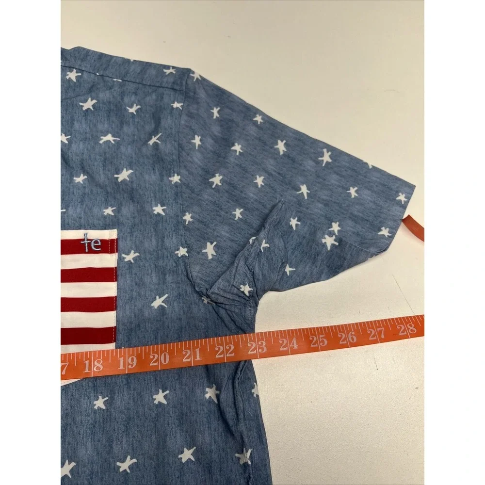 Tipsy Elves Button Up Shirt Men's Sz XL Blue White Stars USA Flag Adult - Picture 4 of 6